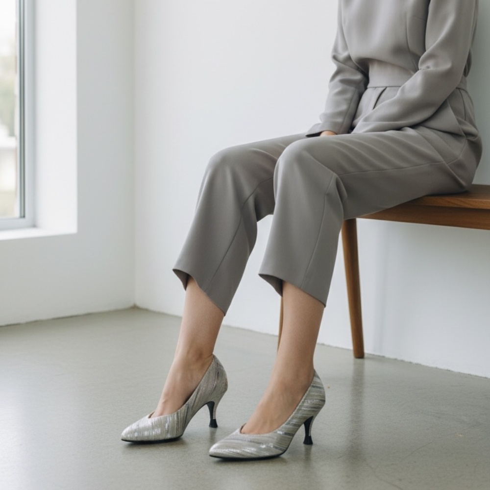 Regency Silver Metallic Striped Heels‎ ~ Size 6M